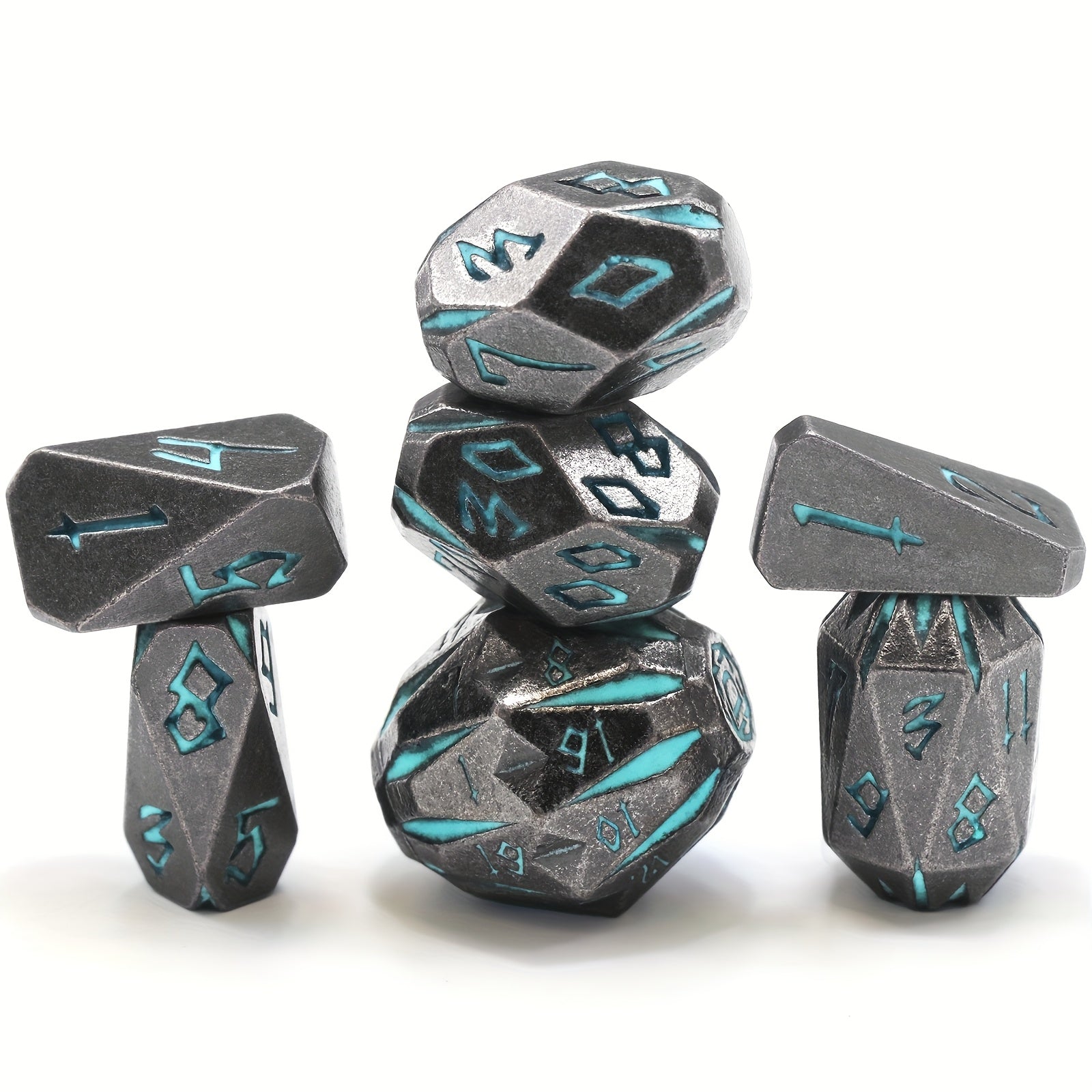 Metal DND Dice Set 7 Piece Stonehenge Themed Glow in the Dark – Zinc Alloy Heavy Polyhedral RPG Dice D4-D20 with Gift Box Blue, Dungeon Master Birthday Christmas Gift for Tabletop Gamers