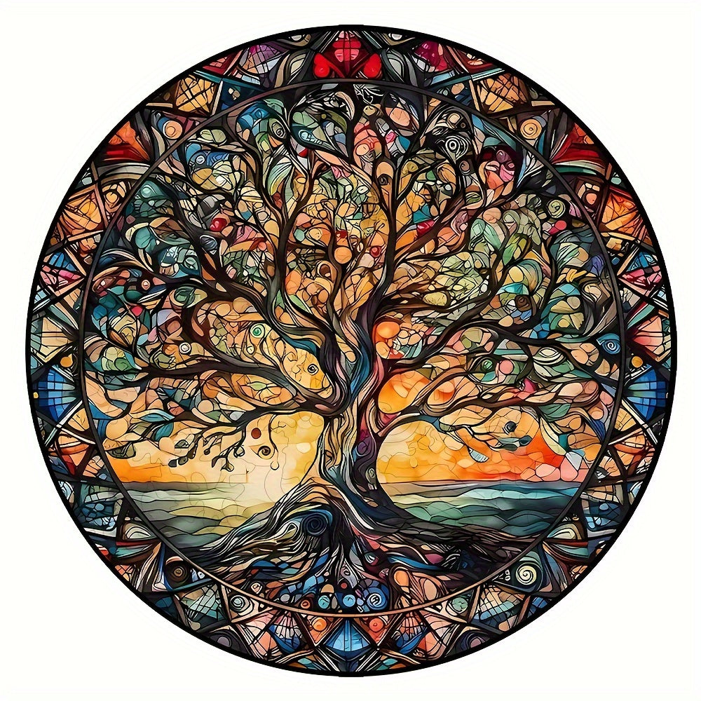 501-Piece Wooden Jigsaw Puzzle - Tree of Life with Animals & Aliens, Wooden Box Brain Teaser Game, Room Decoration & Educational Gift for Christmas Halloween Birthday