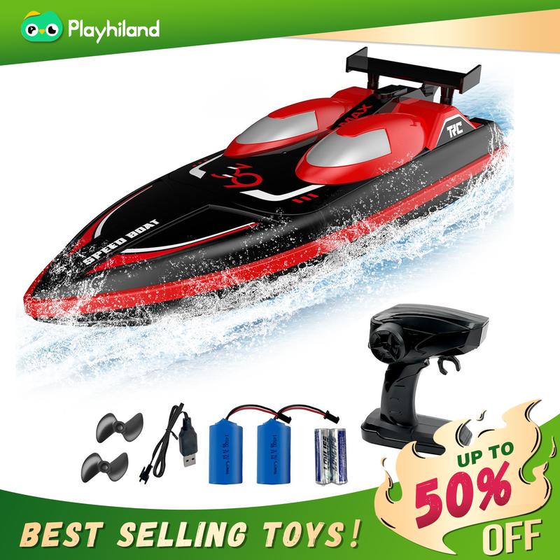 Self-Righting RC Boat for Kids and Adults, Remote Control Racing Speedboat with 2 Batteries for Pools, Ponds and Lakes, Red or Green
