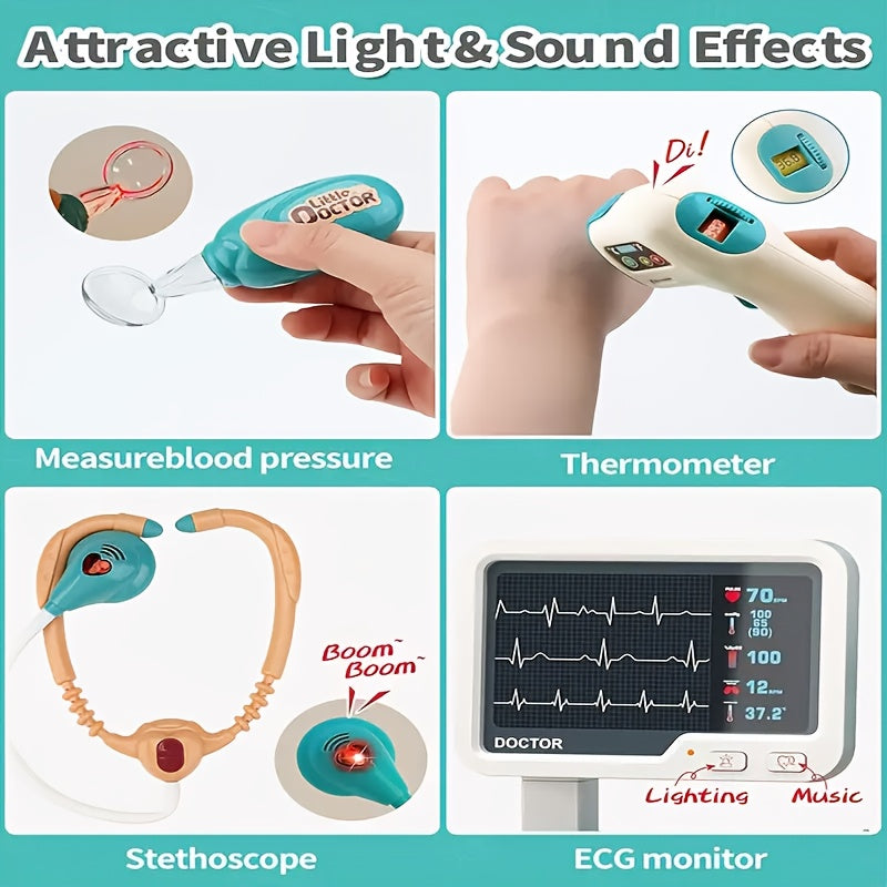 Kids Doctor Kit Pretend Play 26 Piece Medical Toy Set with Sound Effects Stethoscope Thermometer Blood Pressure Meter ABS Safe Role Play Gift for Children Age 3+