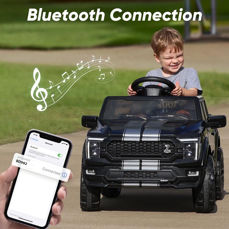 24V Kids Ride On Truck, Hikiddo Ford-Shelby F-150 with Remote Control, Dual 200W Motors, Bluetooth Music, Storage Trunk & 1 or 2 Seats