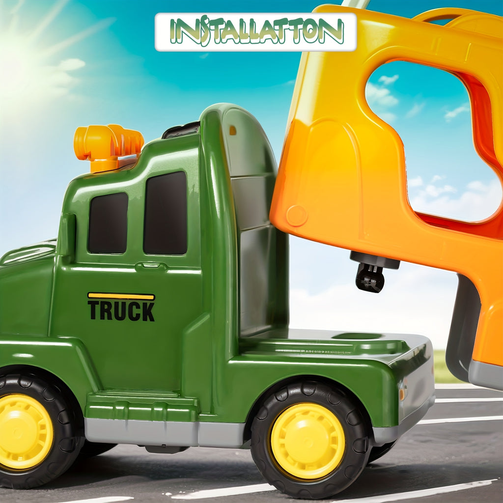 7-in-1 Dinosaur Transport Truck Toy Set with 3 Dino Figures 3 Monster Cars Lights Sounds Friction Push Go for Kids Boys Girls Ages 3 4 5 Birthday Christmas