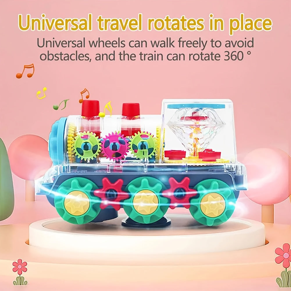 Electric Transparent Gear Train Toy for Toddlers with Flashing Lights & Music – 360 Spin Educational See-Through Gear Vehicle, Fun Learning Gift for Boys & Girls Ages 2+