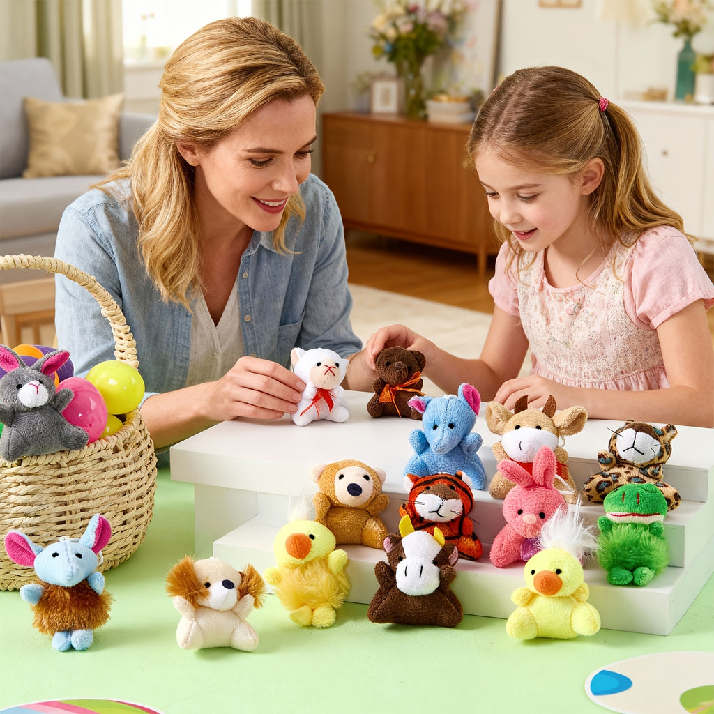 Mini Stuffed Animal Keychain Set 24 Pcs – Soft Plush Animal Figures with Lanyard, Easter Egg Stuffers, Party Favors, Classroom Prizes, Carnival Rewards & Bulk Birthday Gifts for Kids