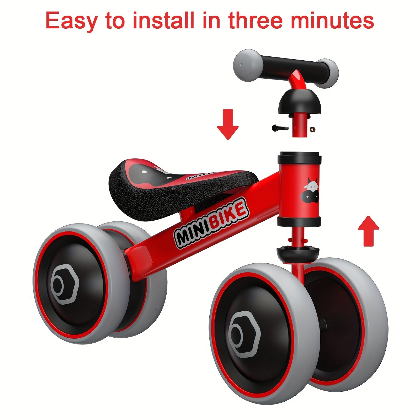 4-Wheel Baby Balance Bike for Toddlers 1-3 Years Old No Pedal Infant Ride On Toy - Foot to Floor Push Bike for Boys Girls, Best First Birthday Gift, Indoor Outdoor Beginner Riding Toy