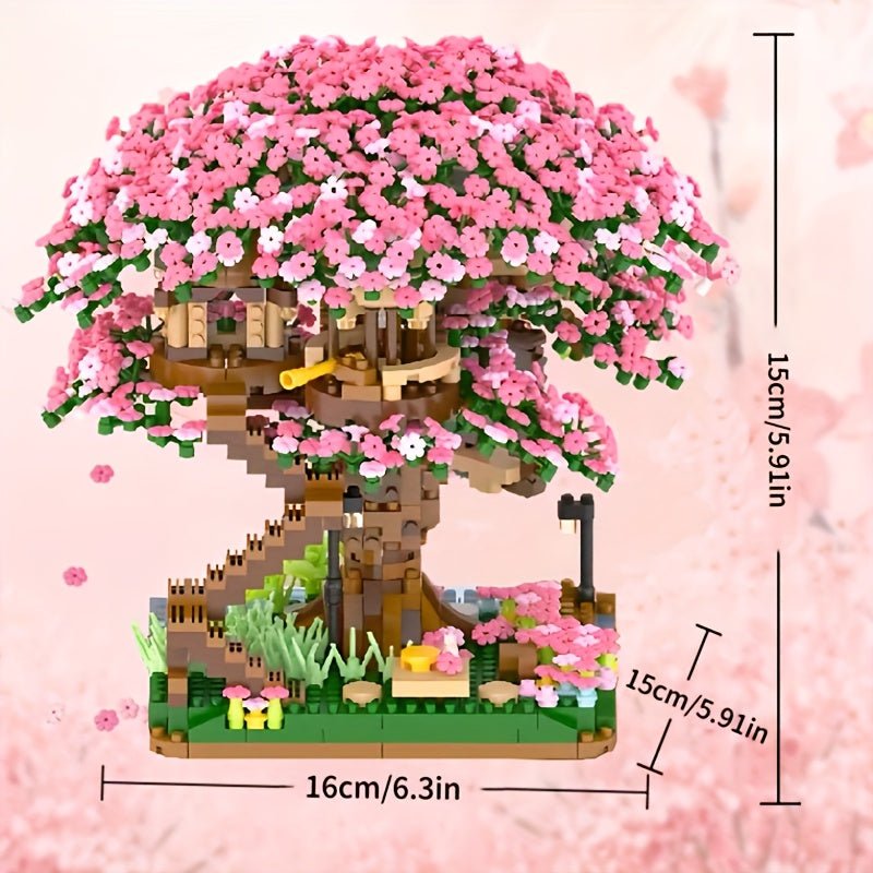 Sakura Cherry Blossom Tree House Building Blocks 2028 & 1020 Piece – DIY Mini Brick Assembly Set, Collectible Desk Decor Model for Home Display, Relaxing Gift for Teens Adults Boys Girls