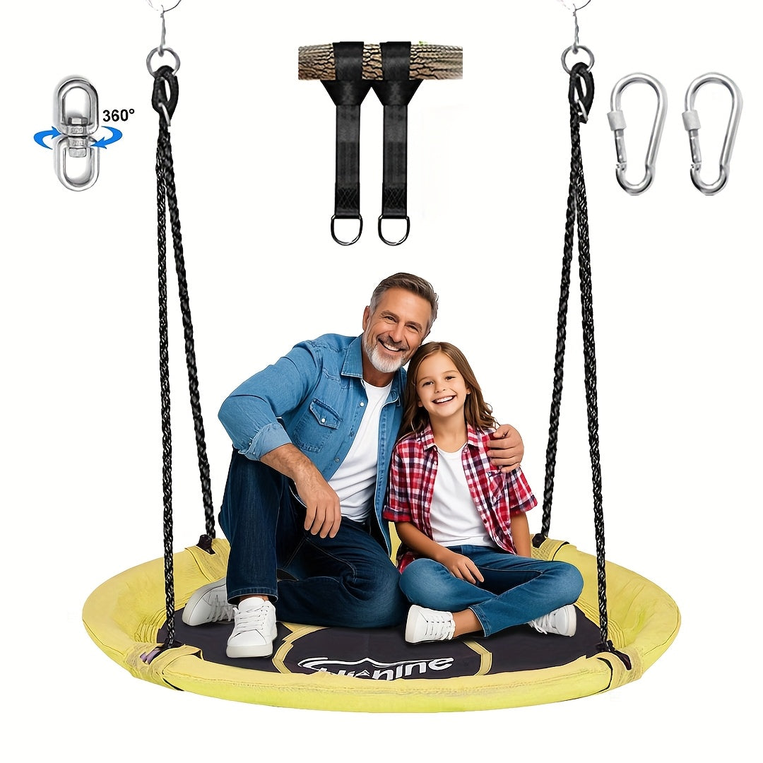 43" Large Saucer Swing for Kids, 360° Rotating Spinner Swing with Swivel, Adjustable Ropes & Hanging Straps, Outdoor Tree or Swing Set Accessory, Durable Round Disc Swing for Playground Backyard, Birthday Gift
