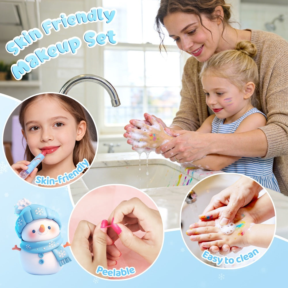 Kids Washable Makeup & Nail Art Set 2-in-1 Princess Toy for Girls Ages 3+ – Complete Cosmetic Kit with Nail Polish Eyeshadow Lipstick Wig Jewelry Birthday Valentine Christmas Gift