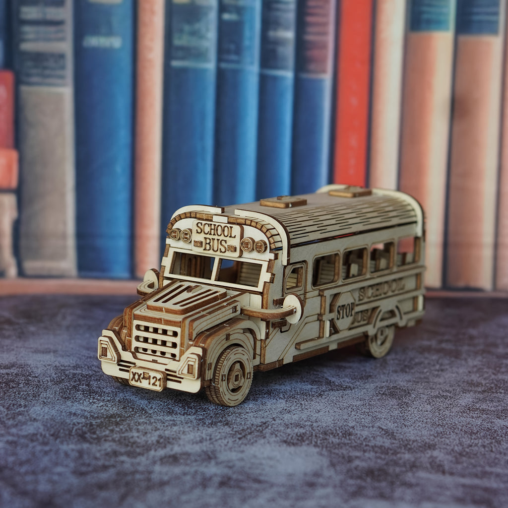 3D Wooden Puzzle School Bus Model – DIY Handmade American-Style Yellow Plywood Bus Kit, Creative Building Toy for Teens and Adults, Birthday Halloween Christmas Thanksgiving Gift
