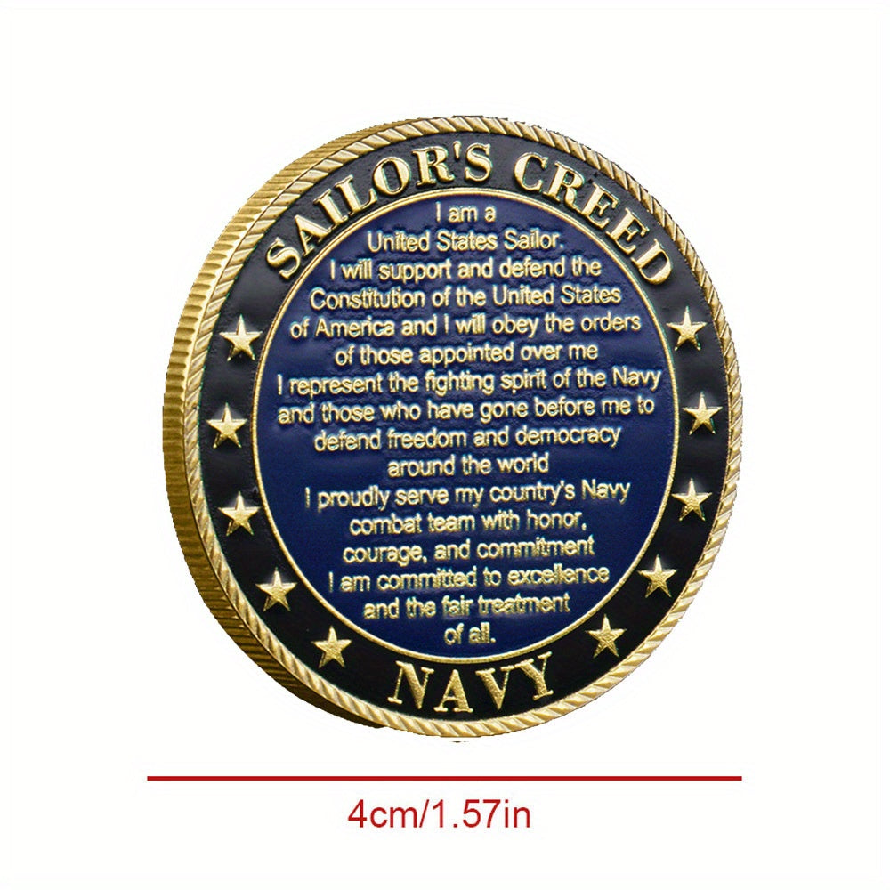 US Navy Sailor's Creed Military Challenge Coin with Gift Box – Honor Courage Commitment Anchor Design, Collectible Souvenir & Veterans Appreciation Gift for Navy Sailors