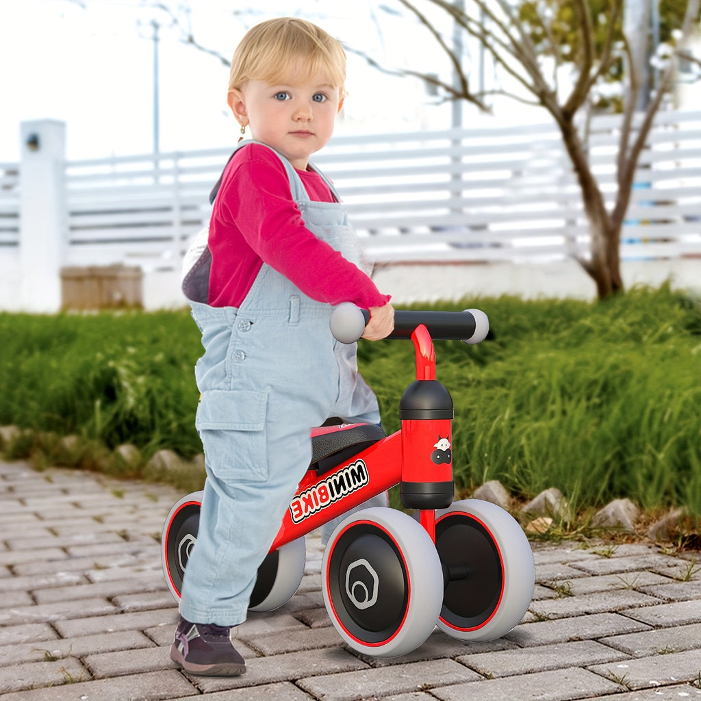 4-Wheel Baby Balance Bike for Toddlers 1-3 Years Old No Pedal Infant Ride On Toy - Foot to Floor Push Bike for Boys Girls, Best First Birthday Gift, Indoor Outdoor Beginner Riding Toy