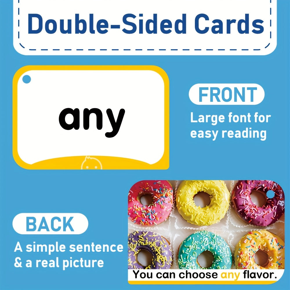 Sight Words Flash Cards 350 Dolch & Fry High Frequency Words – 5 Levels Pre-K to 3rd Grade, Double-Sided Learning Cards with Real Pictures for Kids Ages 3-9