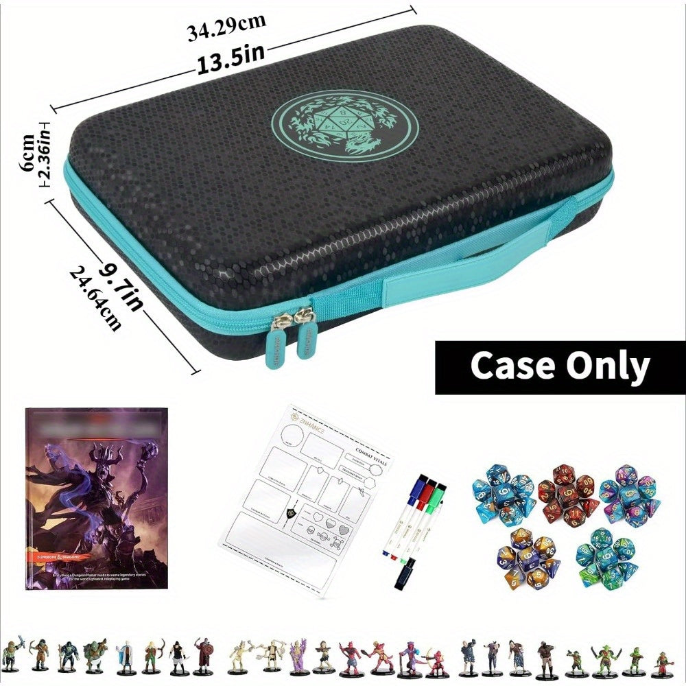 DND Dice Storage Case Tray Box for D&D MTG RPG Tabletop Games – Polyhedral Dice Holder D4-D20 with DND Miniatures Space, Case Only, Green Grey Red Black, Gift for Dungeon Masters & Gamers