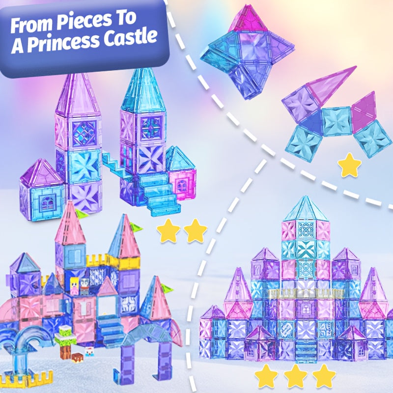 Magnetic Tiles 114pcs Princess Ice Castle Building Set 3D STEM Construction Toy for Girls Boys Ages 3-8 - Birthday Christmas Gift