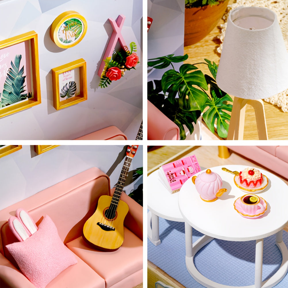 DIY Mini Dollhouse Puzzle Kit with Dust Cover – Small Miniature House Model No Glue Needed 4 Styles Tea Time Flavor Life Heartbeat Creativity Desktop Decor Gift Teens Ages 14+