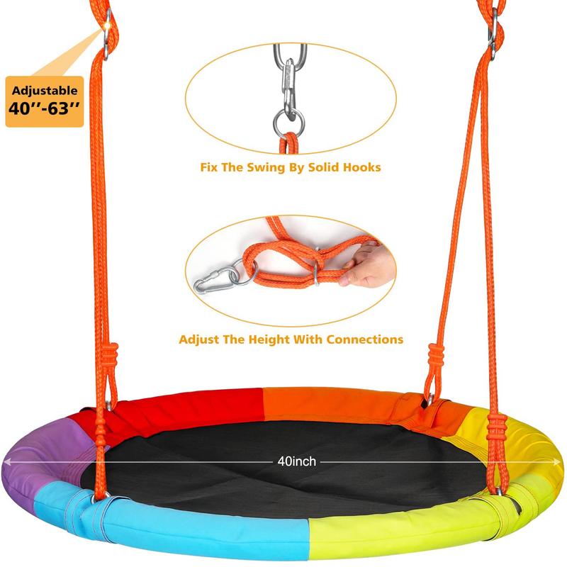 Saucer Swing Set with Stand for Kids, AOWOS Metal A-Frame Backyard Playset with Single, Double or Triple Swing Options for Outdoor Family Fun