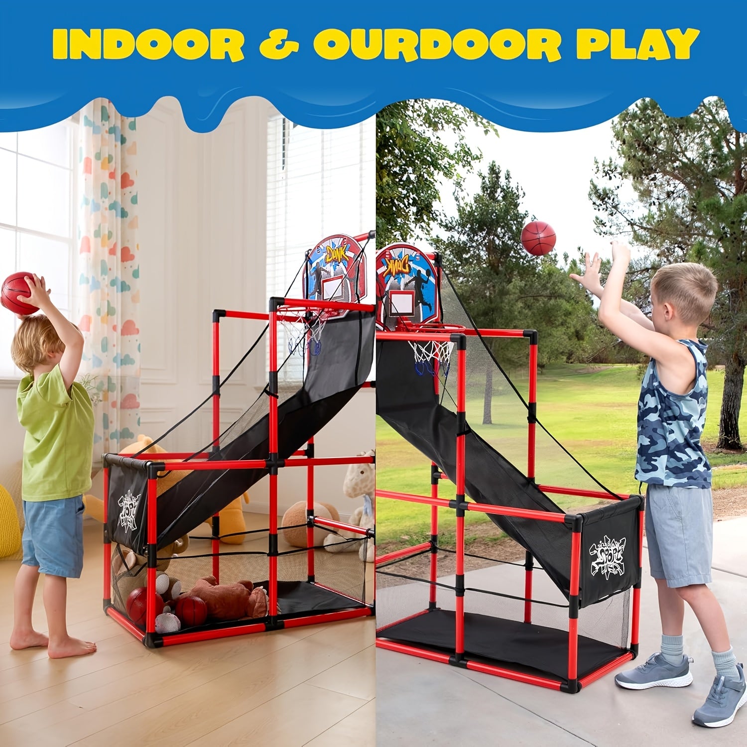 Kids Arcade Basketball Hoop Set with 4 Balls & Air Pump - Adjustable Height Indoor Outdoor Sport Game for Kids Ages 3+, Easy Assembly