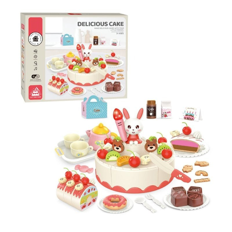 Birthday Cake Tea Party Play Food Toy Set Kids Pretend Play Cake Decorating Dessert Accessories 75-85pcs Girls Ages 3+