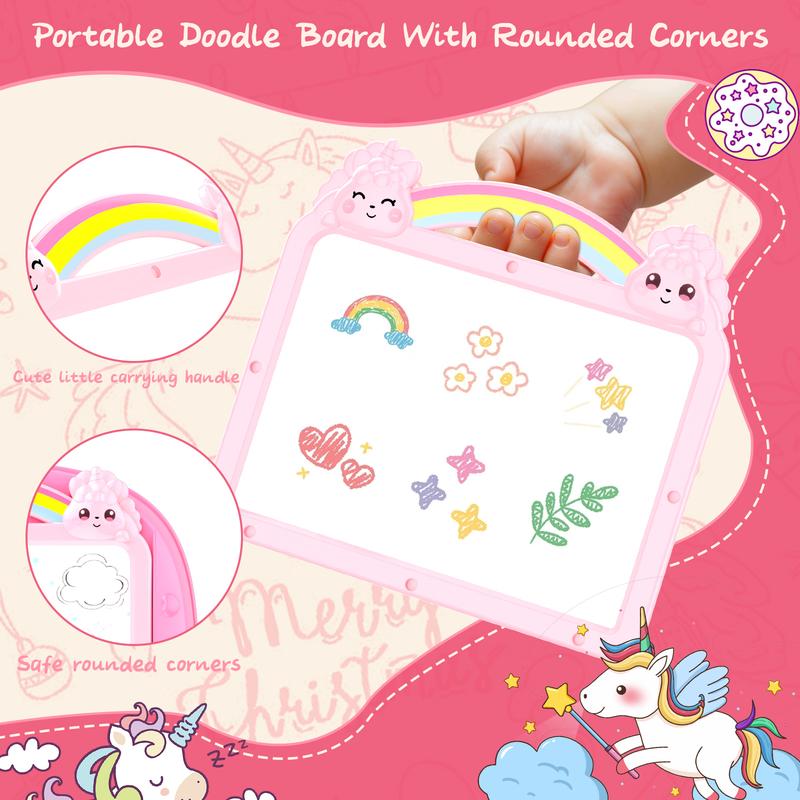 Double-Sided Magnetic Drawing Board for Toddlers, Unicorn Erasable Doodle Sketch Pad with Magnetic Letters and Numbers, Mess-Free Reusable Writing Easel, Early Learning Educational Toy for Girls Ages 1-3, Birthday Christmas Gift