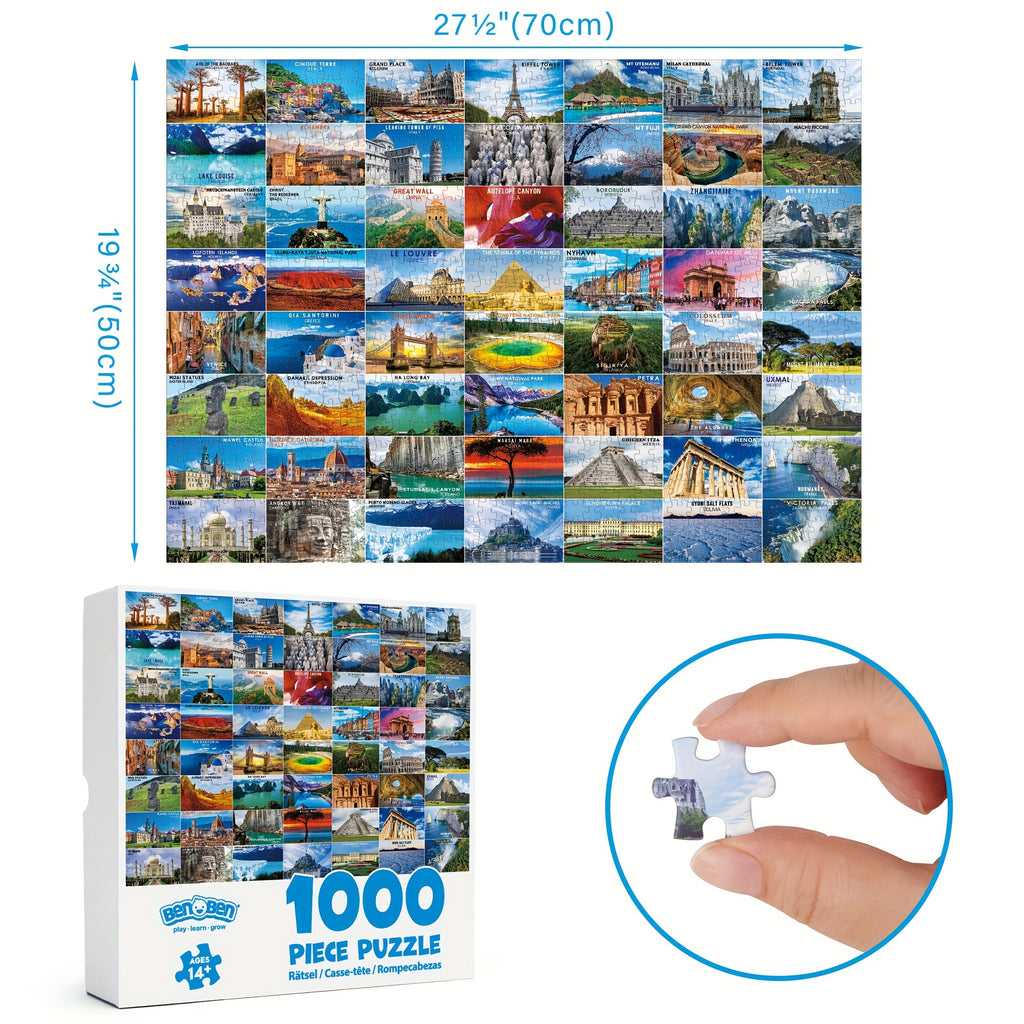 1000-Piece Jigsaw Puzzle for Adults - Global Marvels World Landmarks, Thick Cardboard Puzzle for Mental Stimulation & Stress Relief, Christmas Thanksgiving Birthday Gift, Home Office Decor