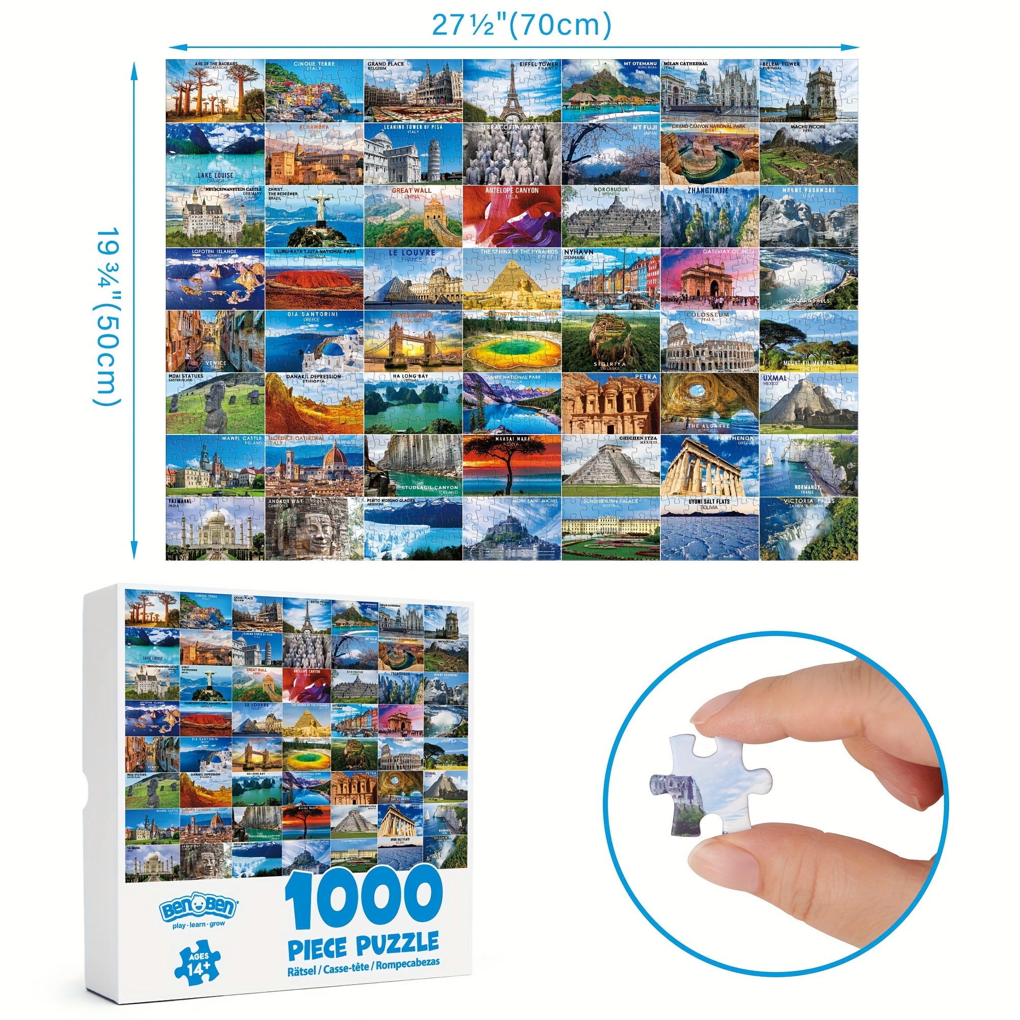 1000-Piece Jigsaw Puzzle for Adults - Global Marvels World Landmarks, Thick Cardboard Puzzle for Mental Stimulation & Stress Relief, Christmas Thanksgiving Birthday Gift, Home Office Decor