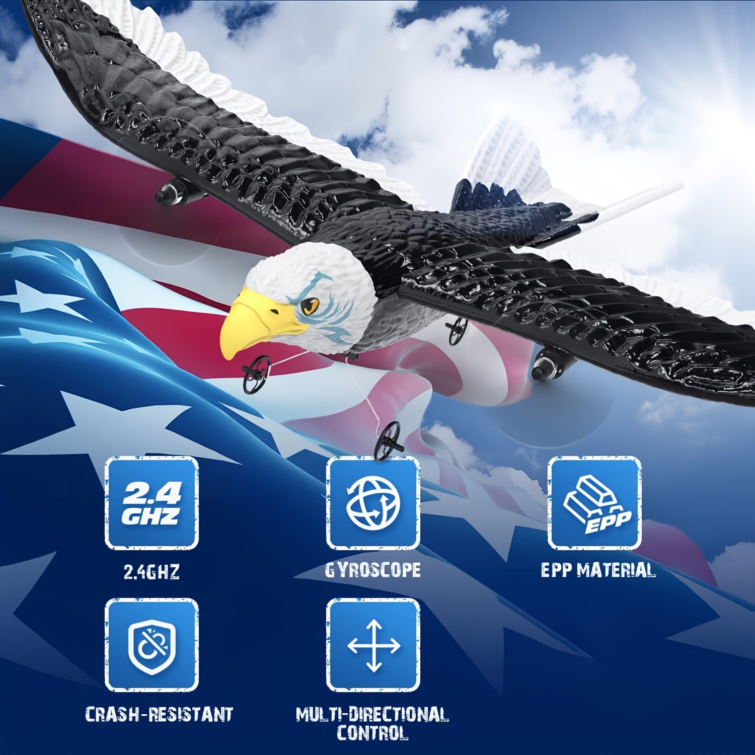RC Eagle Plane RTF Remote Control Flying Bird 2.4GHz 2CH 6-Axis Gyro Stabilizer 2 Batteries 22 Min Flight Time Easy to Fly for Beginners Kids Adults Gift
