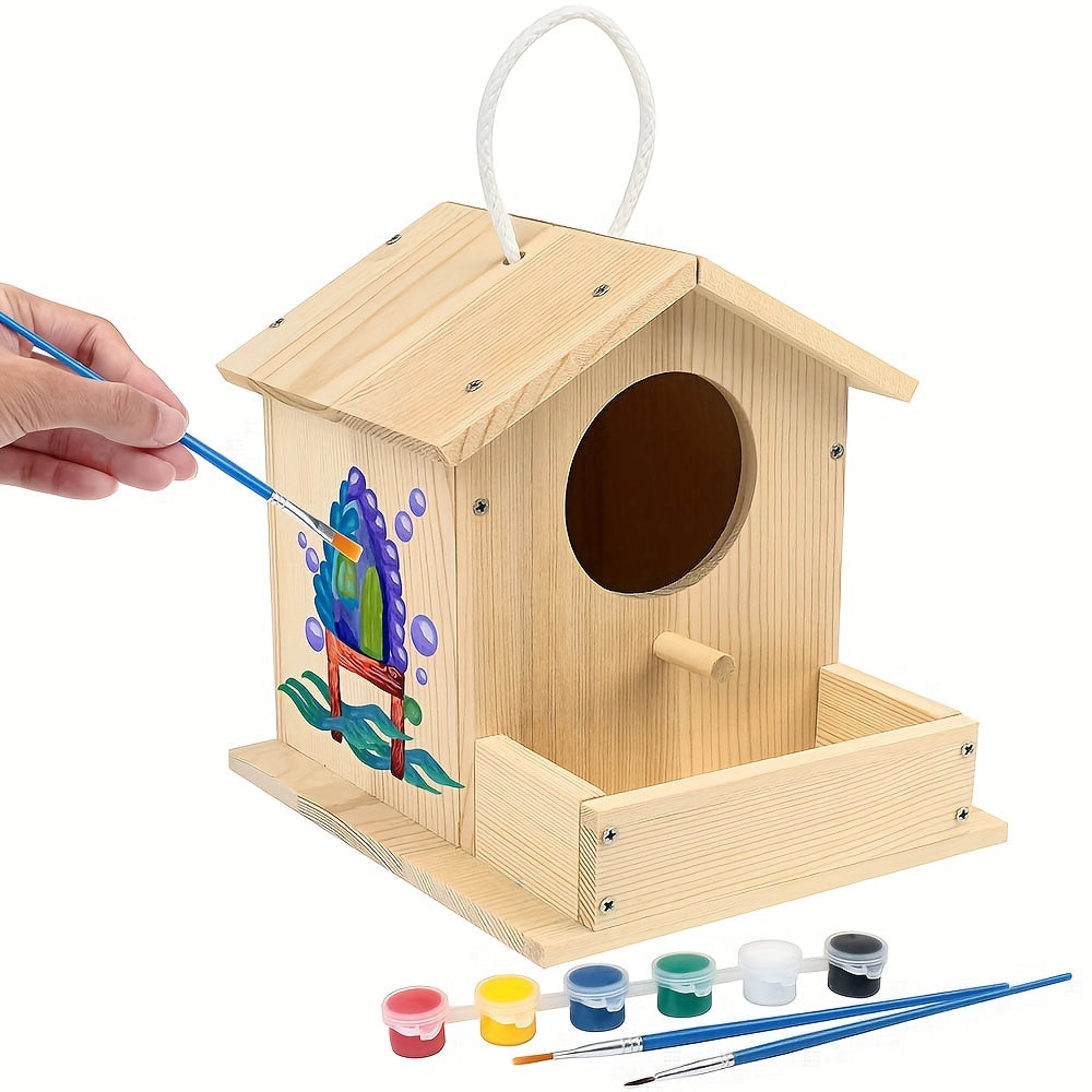 Wooden Birdhouse Kit for Kids Build & Paint Your Own 2-Pack DIY Arts Crafts Set with Brushes Paint Family Activity Birthday Christmas Gift for Boys Girls