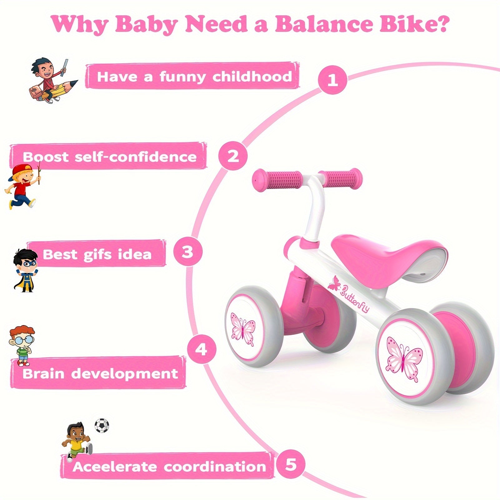 Baby Balance Bike with Pedals & Silent Wheels for Toddlers 10+ Months – Linear Pull Brake, 135° Safety Steering, Alloy Steel Quiet Wheels – Pink Ride On Toy Birthday Christmas Gift for Girls & Boys