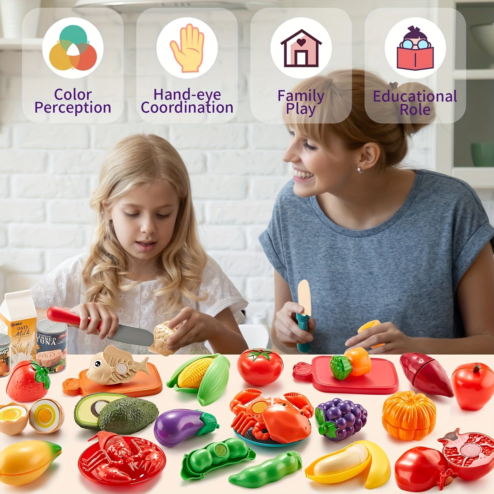 Pretend Cutting Food Playset for Toddlers – 78pcs Simulation Fruits, Seafood & Bakery Kitchen Role Play Toy with Portable Storage Bag, Educational Gift for Kids 18M+