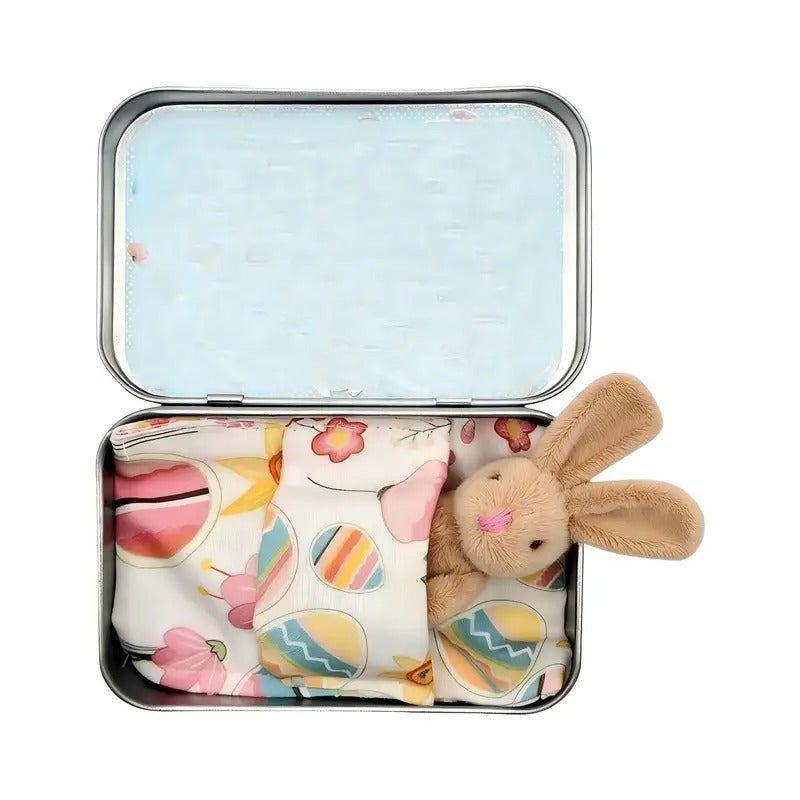 Mini Bunny Adoption Set Pocket Dollhouse Bunnies with Accessories in Decorative Tin Box – 4 Styles Easter Basket Gift Miniature Collector Toy Ages 3+