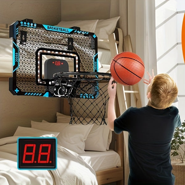 Kids Basketball Hoop Set with LED Lights Electronic Scoreboard 4 Balls Door Stand Indoor Outdoor Sports Toy for Boys Girls - Birthday Christmas Gift