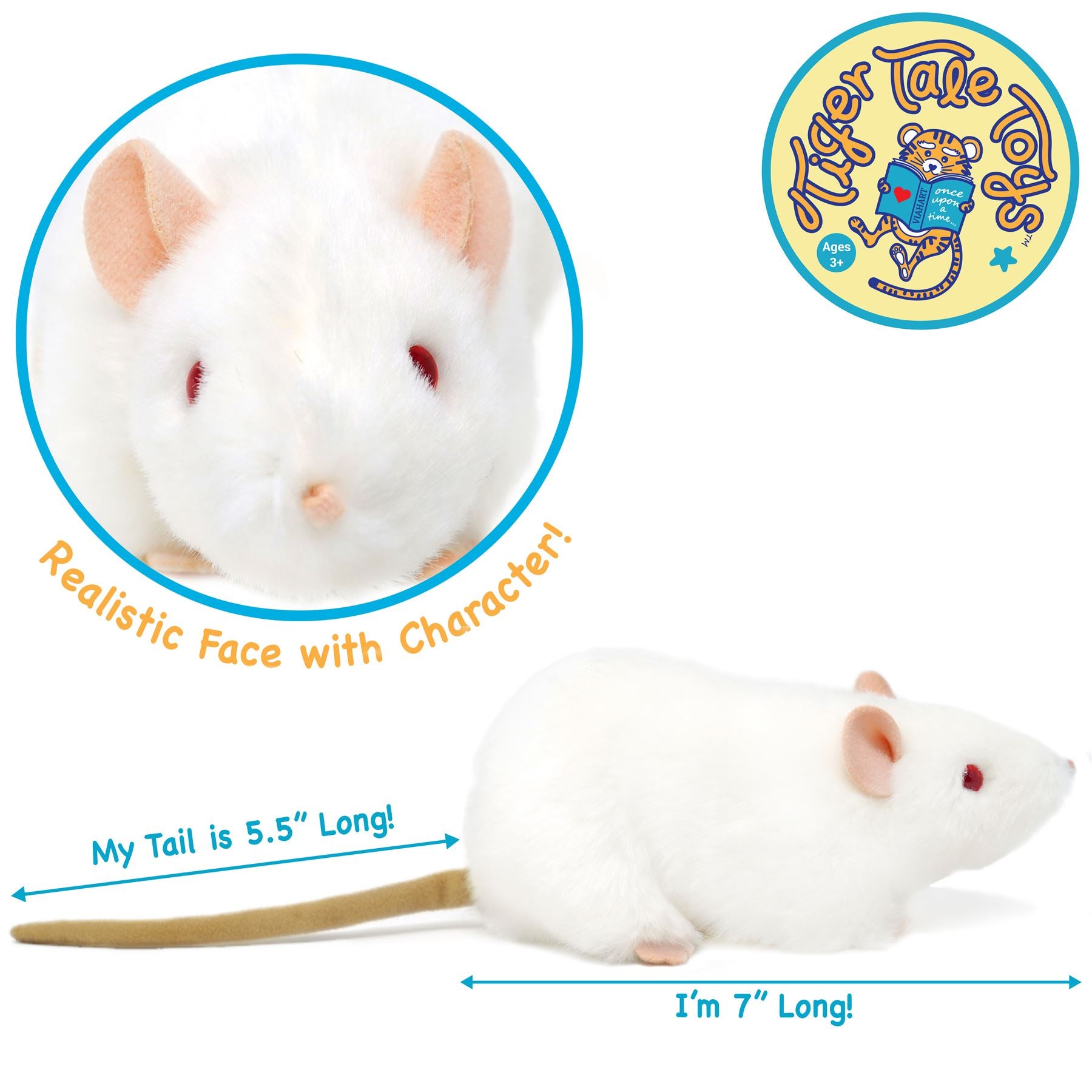 White Rat Stuffed Animal Plush 7 Inch – Wylie the Soft Cuddly Rat Plush Toy by Viahart, CPSIA Safe, Ages 3+, Unique Gift for Animal Lovers & Collectors