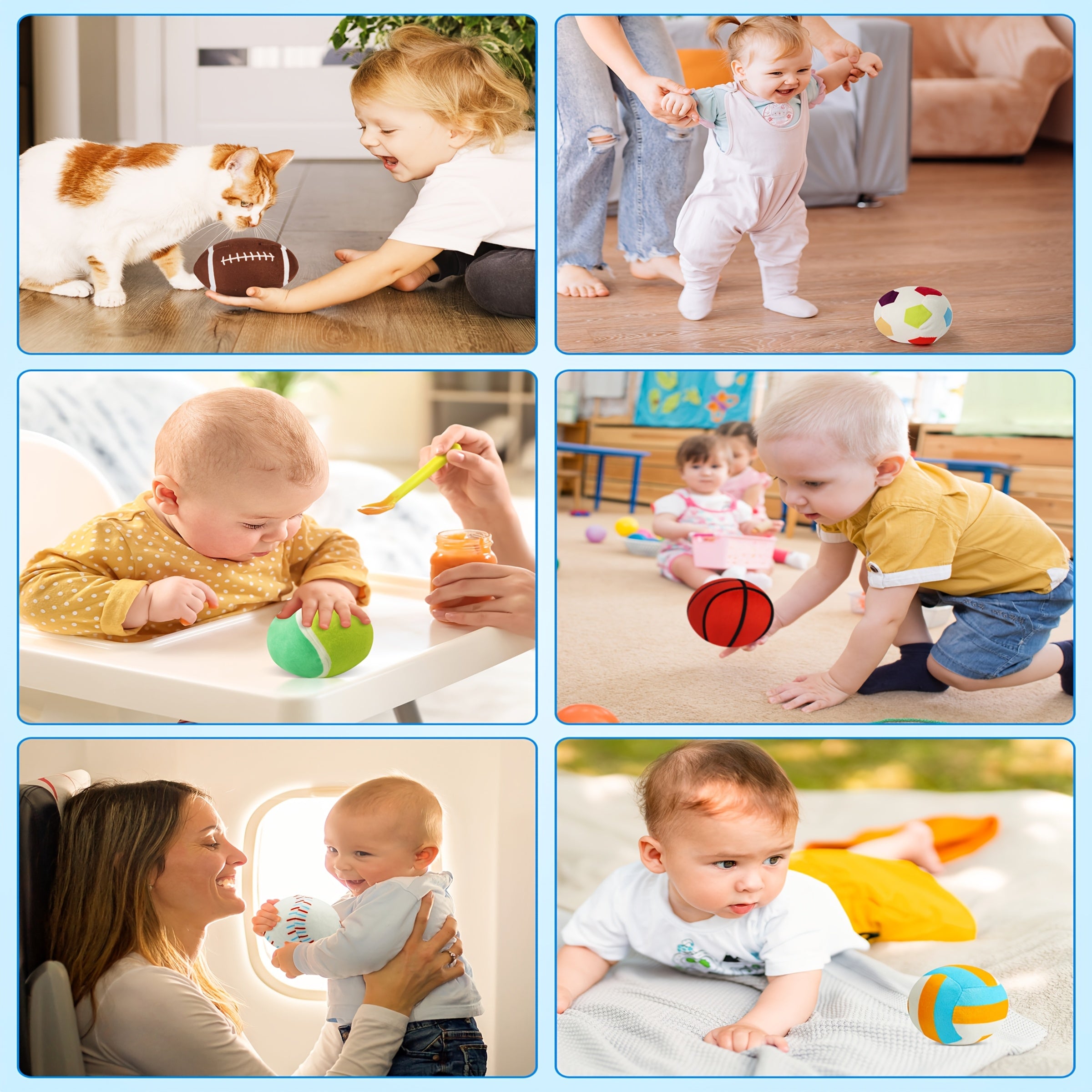 Baby Sensory Balls Set 6 Pcs Soft Plush Crinkle Rattle Toys for Toddlers Newborns - Texture Ball with Travel Storage Bag, Early Learning Infant Toy for 12+ Months, Baby Shower Gift Boys Girls