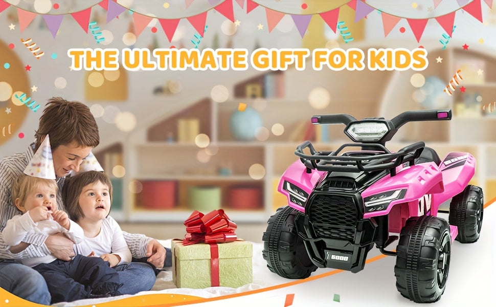 Kids Ride-On ATV 4-Wheeler 6V Electric Quad with Treaded Tires Rubber Handles & Push-Button Start – Safe Toddler Toy for Ages 18-36 Months Boys Girls