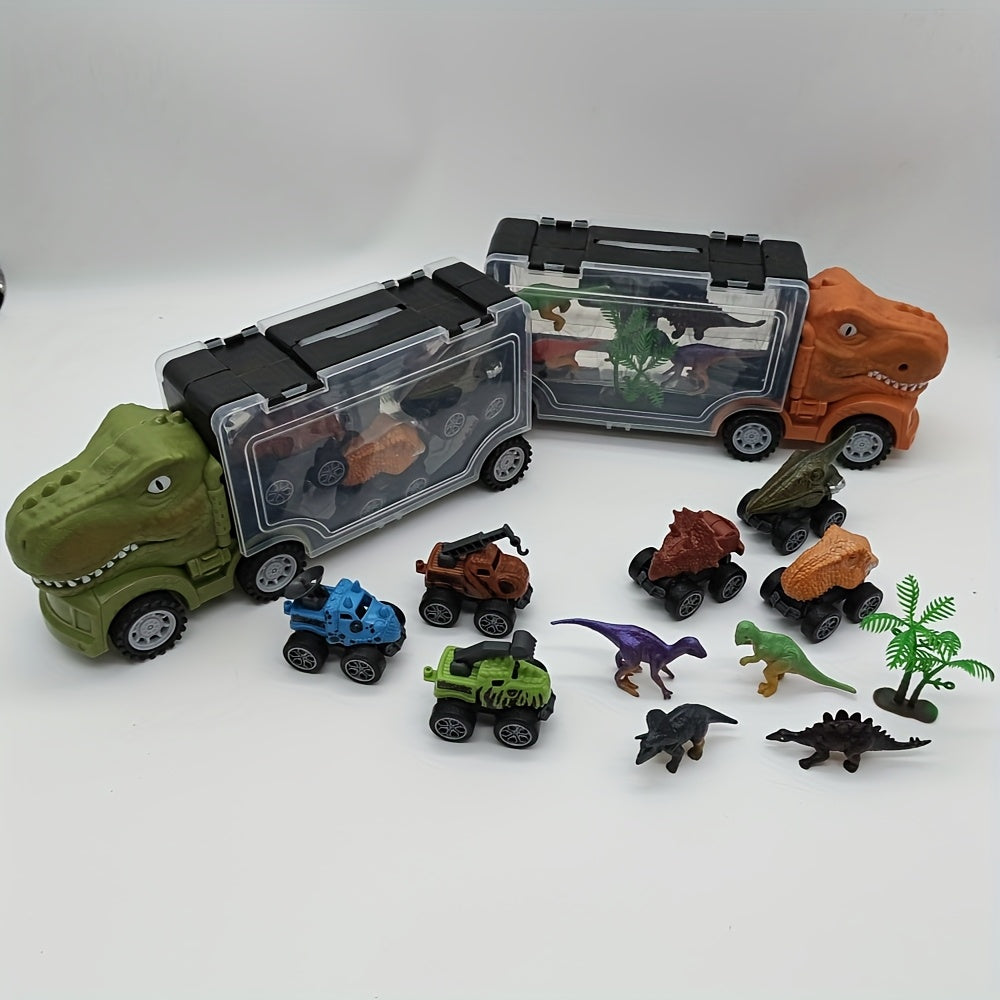 Dinosaur Truck Toy Car Set T-Rex Vehicle Playset for Boys Kids Toddlers with Dinosaur Figures Birthday Gift Ages 3+