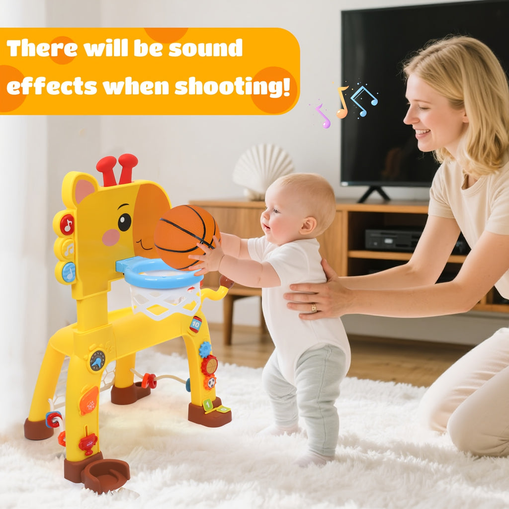 Giraffe Basketball Hoop & Soccer Goal Activity Center for Toddlers – 2-in-1 Baby Sports Toy with Light, Sound & Music, Indoor Outdoor Game, Birthday Gift for Boys & Girls 12 Months+