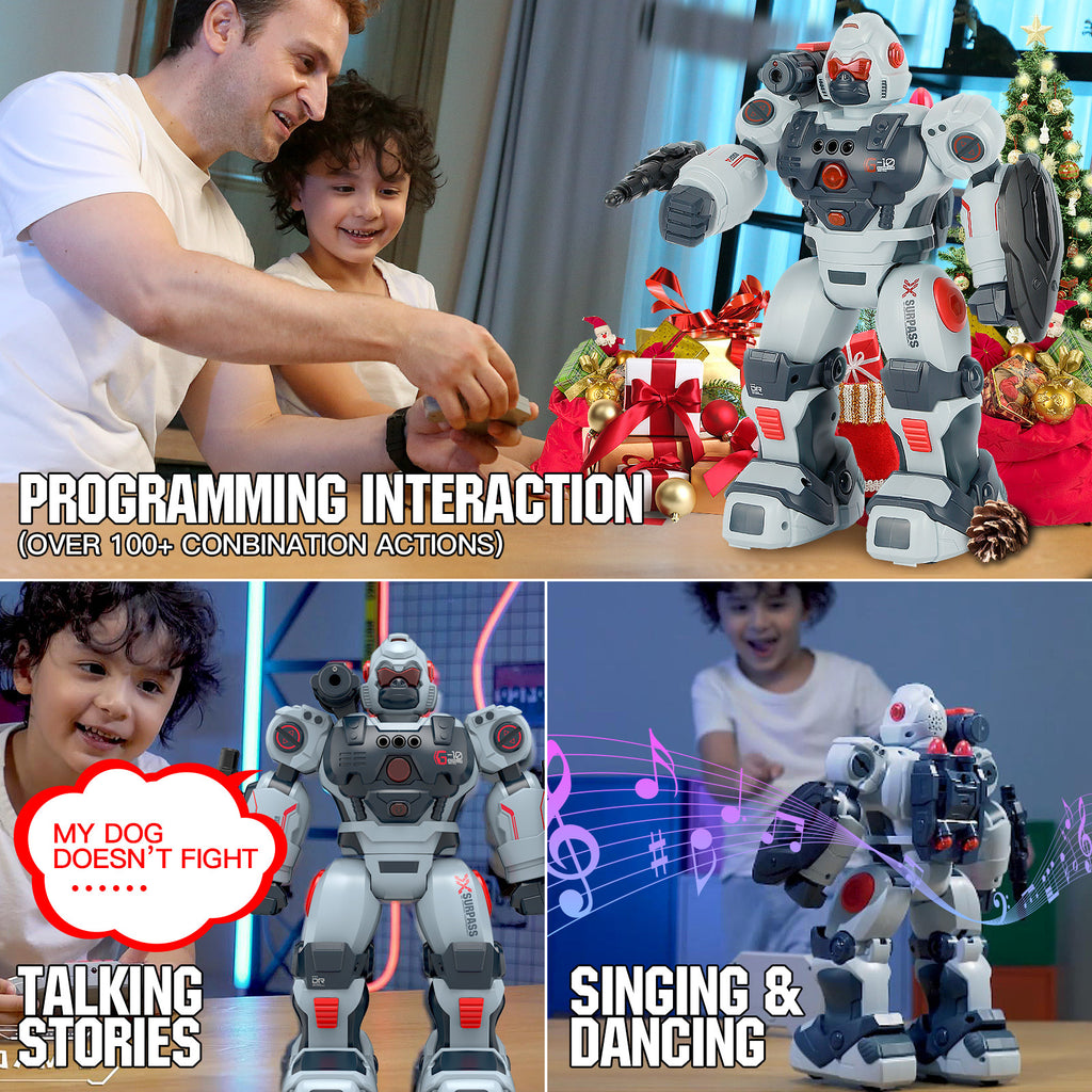 RC Robot Toy for Kids, Gesture Sensing Remote Control Smart Robot with Spray, Walking Dancing Programmable, Birthday Gift for Boys Ages 6+