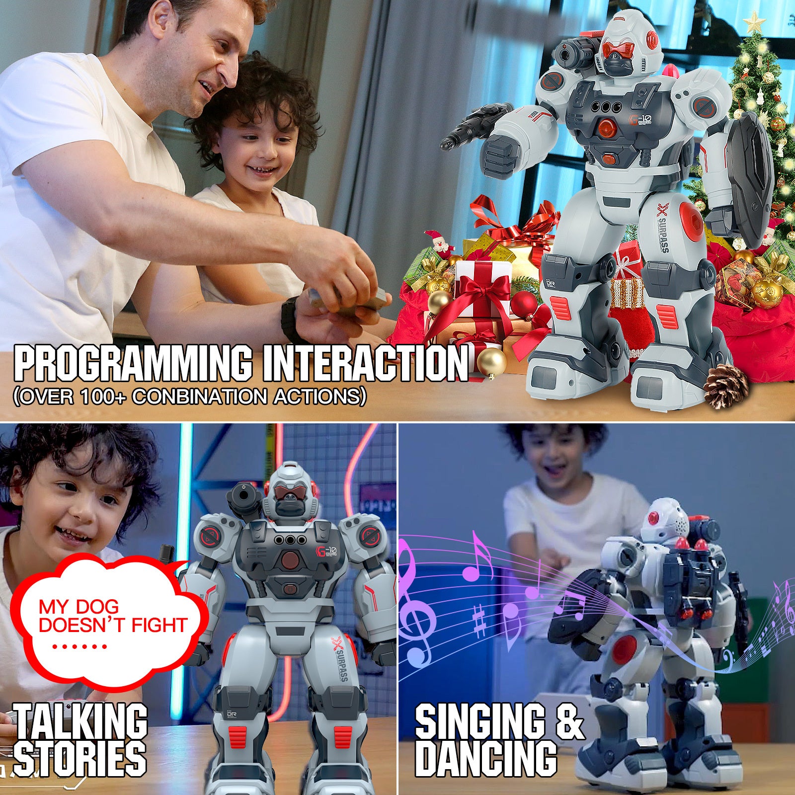 RC Robot Toy for Kids, Gesture Sensing Remote Control Smart Robot with Spray, Walking Dancing Programmable, Birthday Gift for Boys Ages 6+