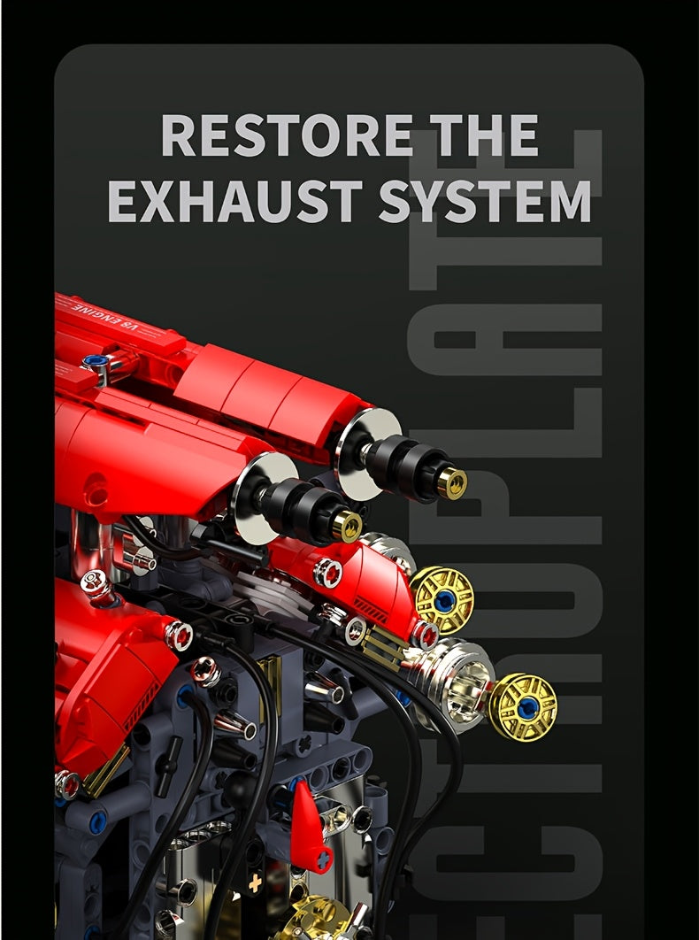 V8 Engine Building Blocks Set 1370pcs Functional Simulated Automobile Engine Model Dynamic Operable Mechanical Structure Adult Tech Assembly Kit