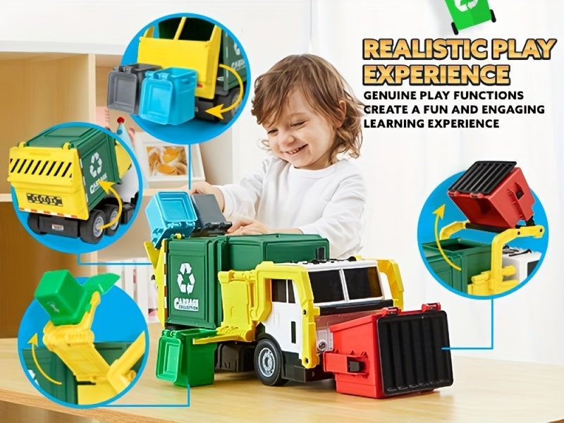 Garbage Truck Toy with Lights & Sounds – 16" Large Friction Powered Truck, Dumpster & Trash Bins, Garbage Sorting Learning Cards, Front-Load Dump Action, Birthday Gift for Kids Ages 3+