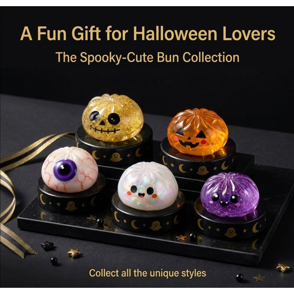 Slow Rise Squishy Squeeze Toys Halloween Glitter Mini Dumpling 3-Pack 5 Designs Sensory Fidget Party Bag Fillers Candy Jar Kids Gift
