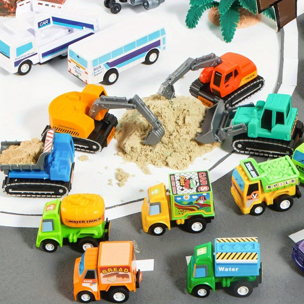 25-Piece Pull Back Cars and Trucks Toy Set for Kids – Die-Cast Vehicle Playset with Fire Truck, Police Car & School Bus, Party Favors, Easter & Christmas Gift for Boys and Girls