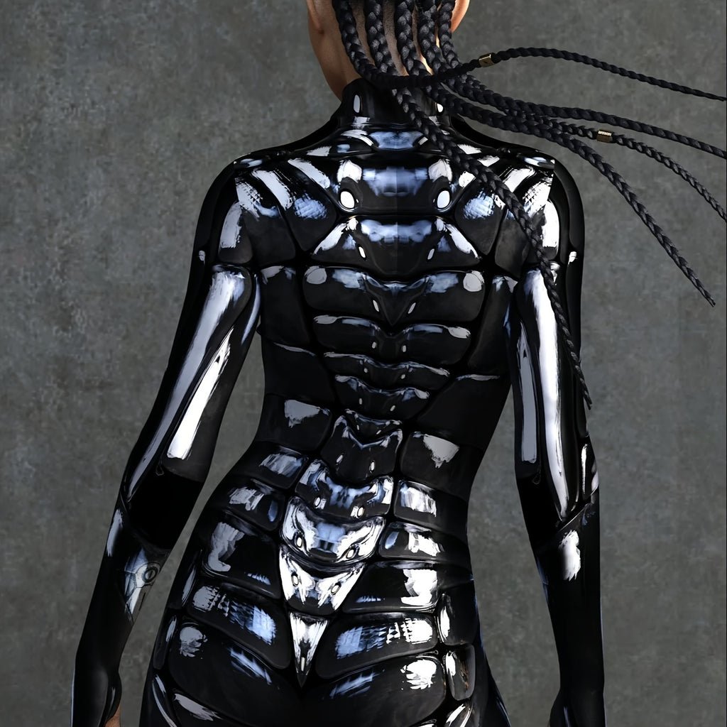Black Full Body Zippered Jumpsuit for Women, Long Sleeve Sci-Fi Catsuit Sleek Bodysuit, Futuristic Style Halloween Costume Party Outfit