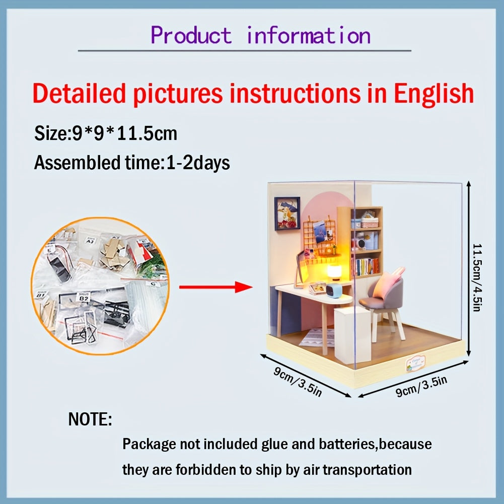 DIY Mini Dollhouse Puzzle Kit with Dust Cover – Small Miniature House Model No Glue Needed 4 Styles Tea Time Flavor Life Heartbeat Creativity Desktop Decor Gift Teens Ages 14+