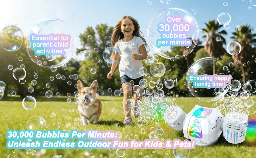 Automatic Bubble Machine 2 Pack – 30000+ Bubbles/Min Dual Nozzle with RGB Lights Remote Control Rechargeable Bubble Blower for Kids Birthday Wedding Party Pool