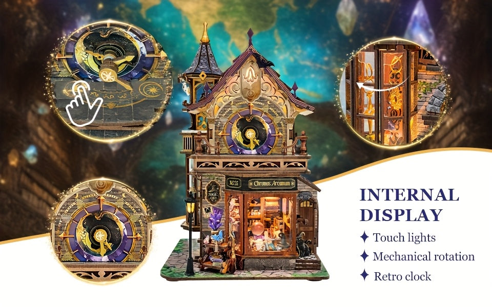 DIY Wooden Miniature Bookhouse Kit Mechanical Link System Model Building Set for Adults Teens Collectors Time Magic Club SQ-71 Craft Gift