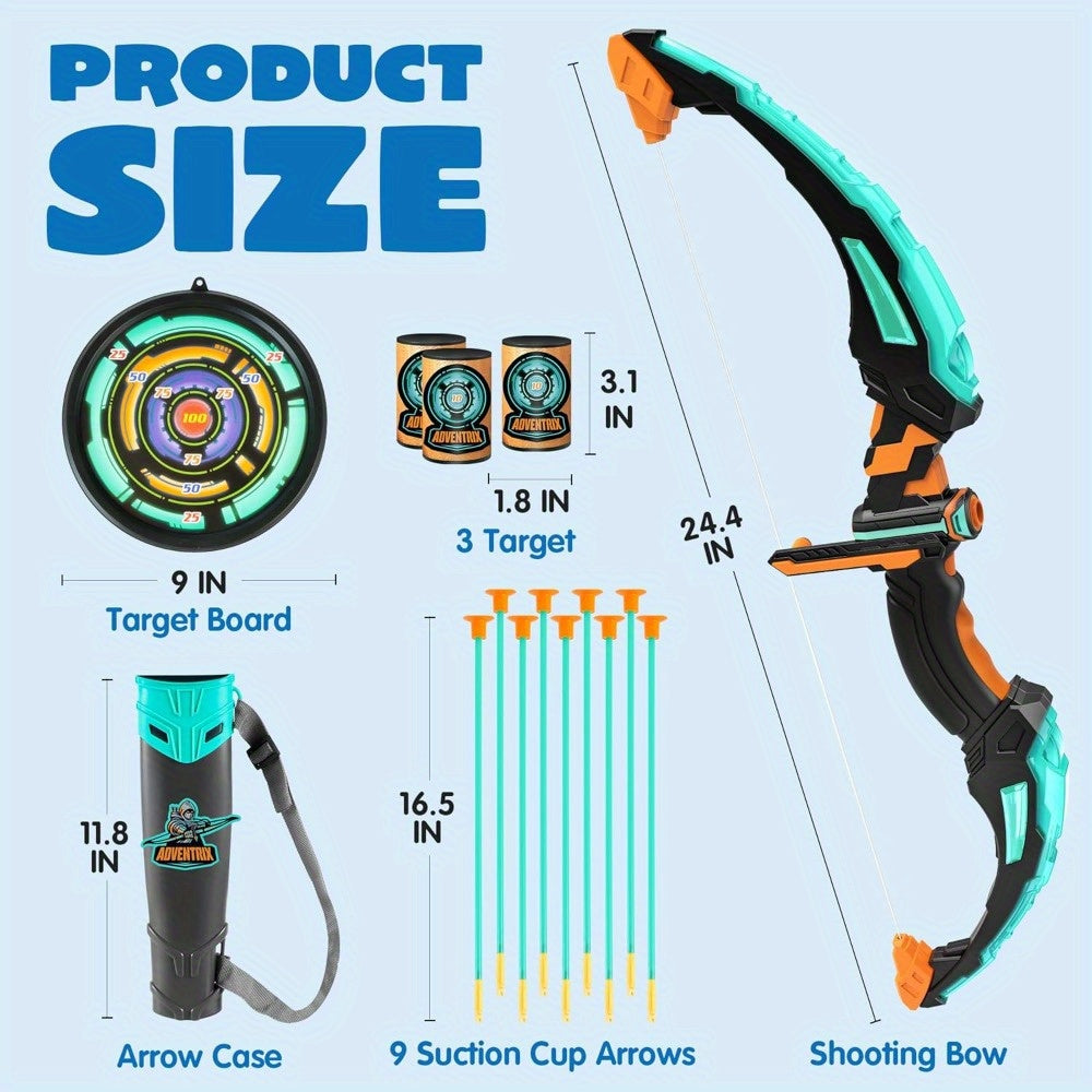 Kids LED Light Up Bow and Arrow Archery Set Ages 6-12 with 9 Suction Cup Arrows Targets Case ASTM Certified Indoor Outdoor Birthday Christmas Gift Boys Girls