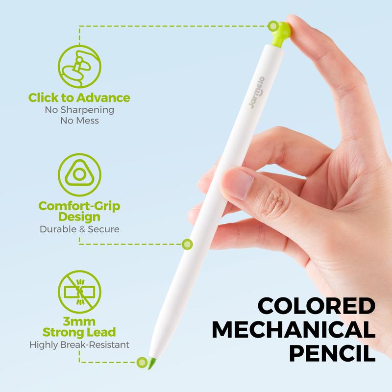 Mechanical Colored Pencils for Kids by Jar Melo, 24 or 36 Colors with Erasable 3mm Retractable Leads and Triangular Grip for Drawing and School Art