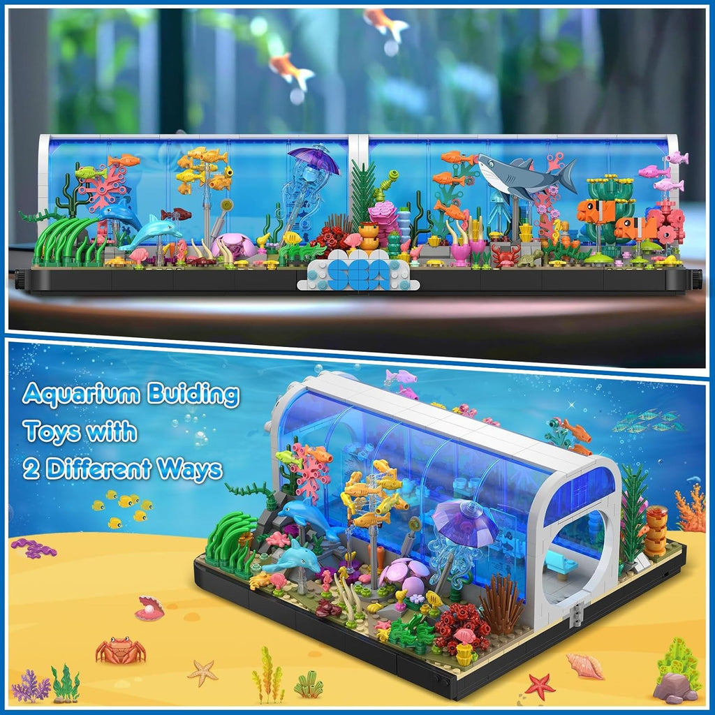 Aquarium Building Block Set 1316 Pieces for Adults, 2-in-1 Oceanarium Underwater Ocean World ABS Brick Model Kit, Creative Home Decoration Display, Unique Valentine's Day Birthday Anniversary Gift for Him Her