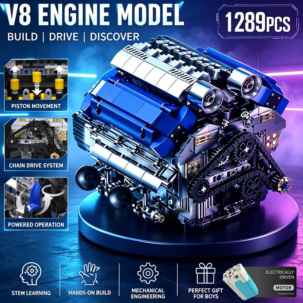 V8 Engine Building Blocks Set 1370pcs Functional Simulated Automobile Engine Model Dynamic Operable Mechanical Structure Adult Tech Assembly Kit